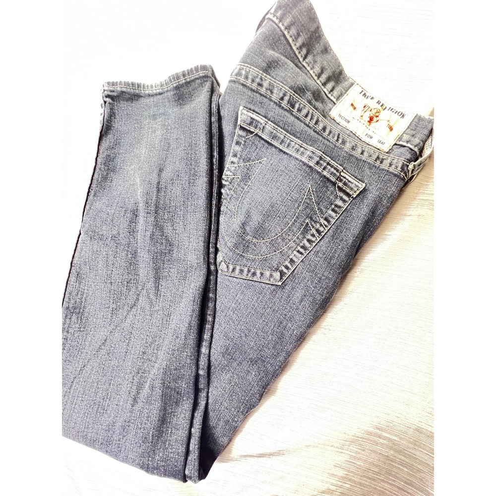 True Religion Geno Relaxed Slim Jeans Dark Wash Blue Mens 40 Horseshoe Stitch